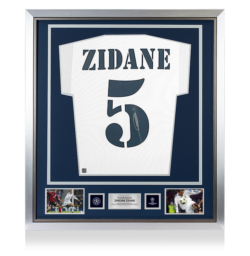 Zinedine Zidane Official UEFA Champions League Back Signed and Framed Real Madrid 2002-03 Home Shirt UEFA Club Competitions Online Store