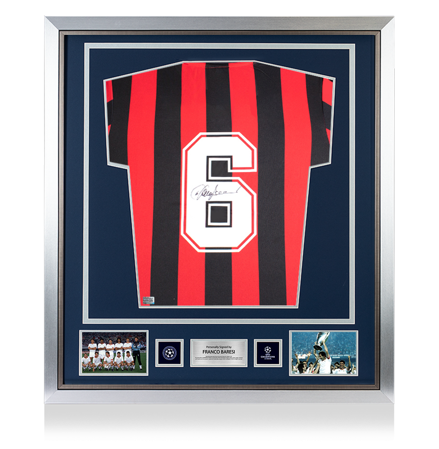 Franco Baresi Official UEFA Champions League Back Signed and Framed AC Milan 1988 Home Shirt UEFA Club Competitions Online Store