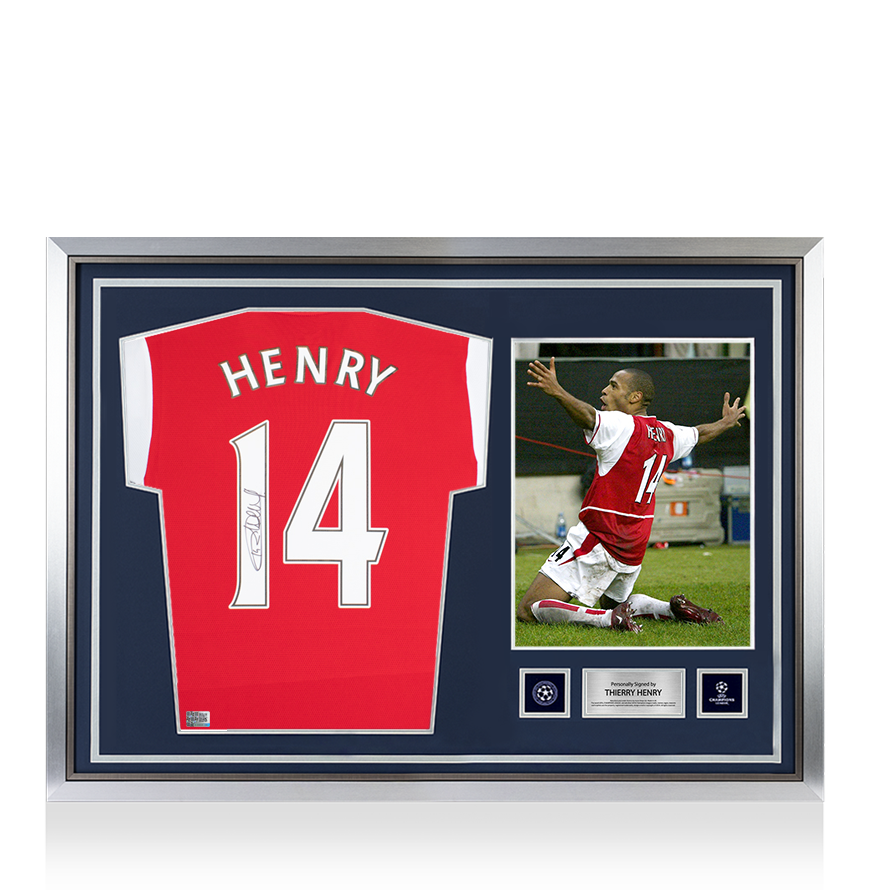 Thierry Henry Official UEFA Champions League Back Signed and Hero Framed Arsenal 2021-22 Home Shirt UEFA Club Competitions Online Store