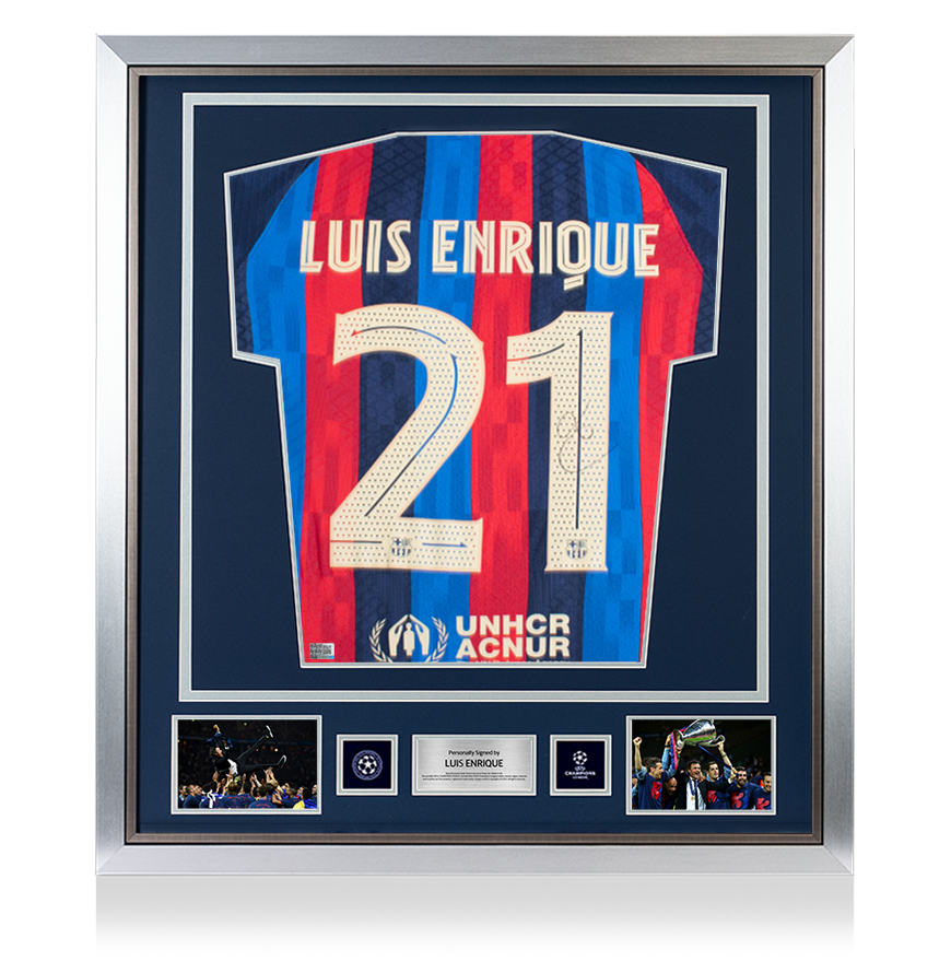 Luis Enrique Official UEFA Champions League Back Signed and Framed Modern FC Barcelona Home Shirt UEFA Club Competitions Online Store
