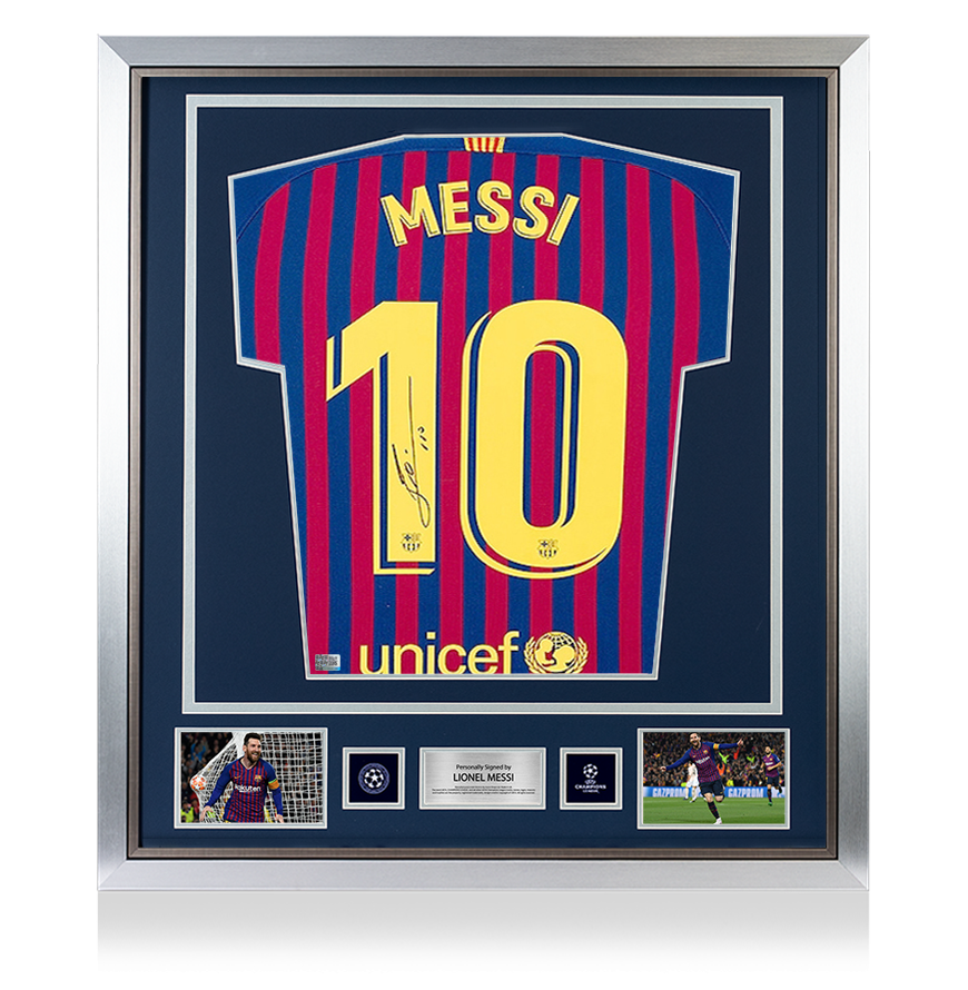 Lionel Messi Official UEFA Champions League Back Signed and Framed FC Barcelona 2018-19 Home Shirt UEFA Club Competitions Online Store