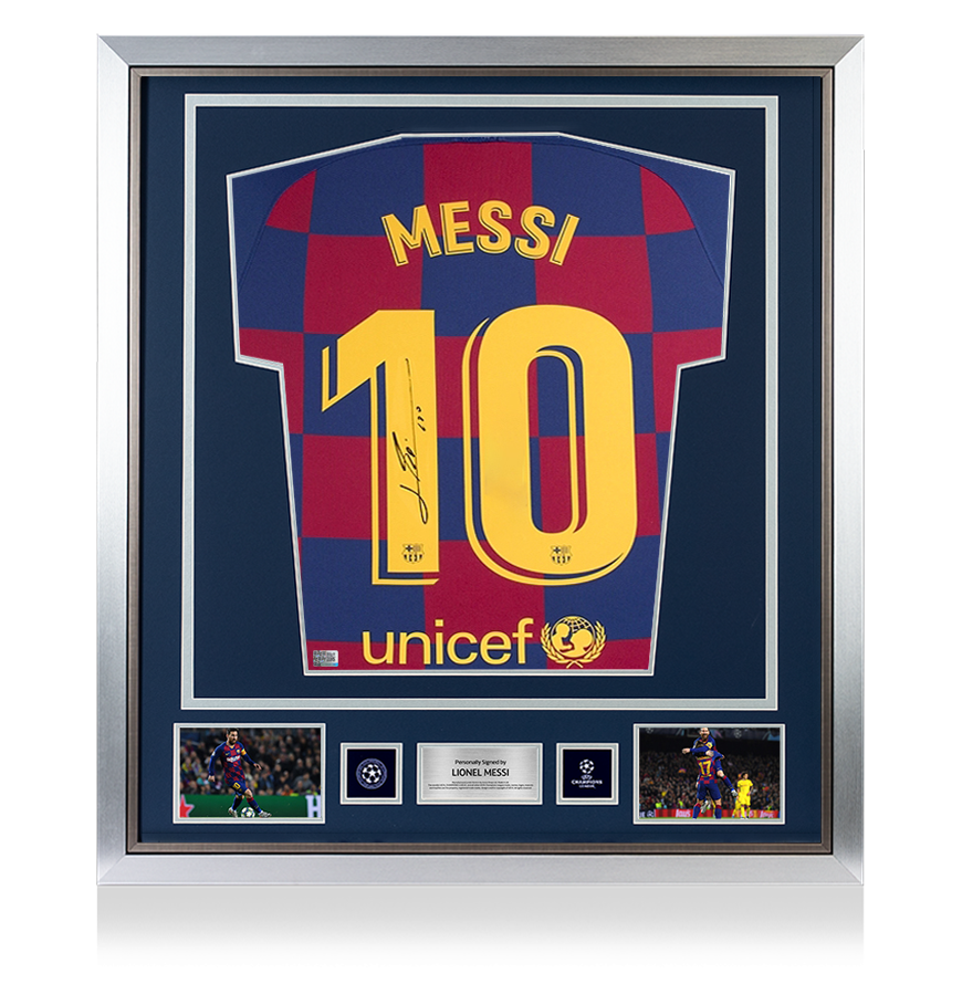 Lionel Messi Official UEFA Champions League Back Signed and Framed FC Barcelona 2019-20 Home Shirt UEFA Club Competitions Online Store