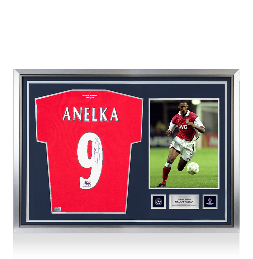 Nicolas Anelka Official UEFA Champions League Back Signed and Hero Framed Retro Arsenal Home Shirt UEFA Club Competitions Online Store