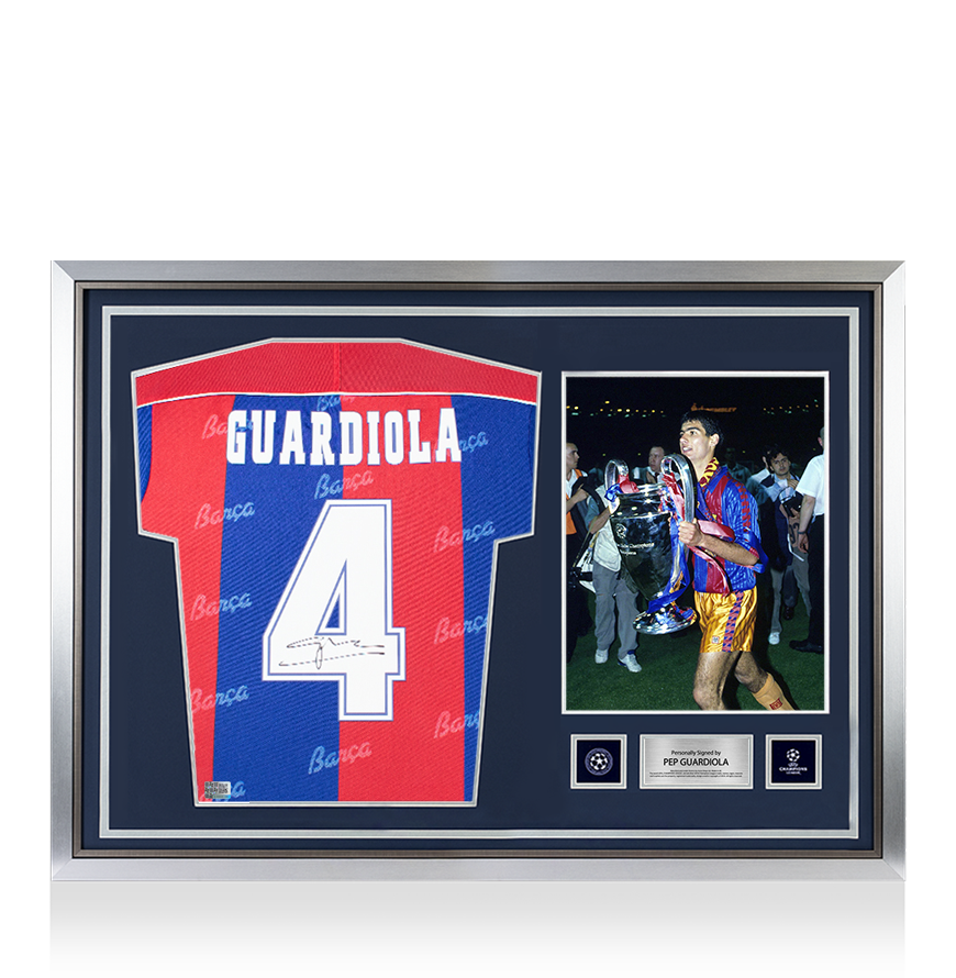 Pep Guardiola Official UEFA Champions League Back Signed and Hero Framed FC Barcelona 1994 Home Shirt UEFA Club Competitions Online Store