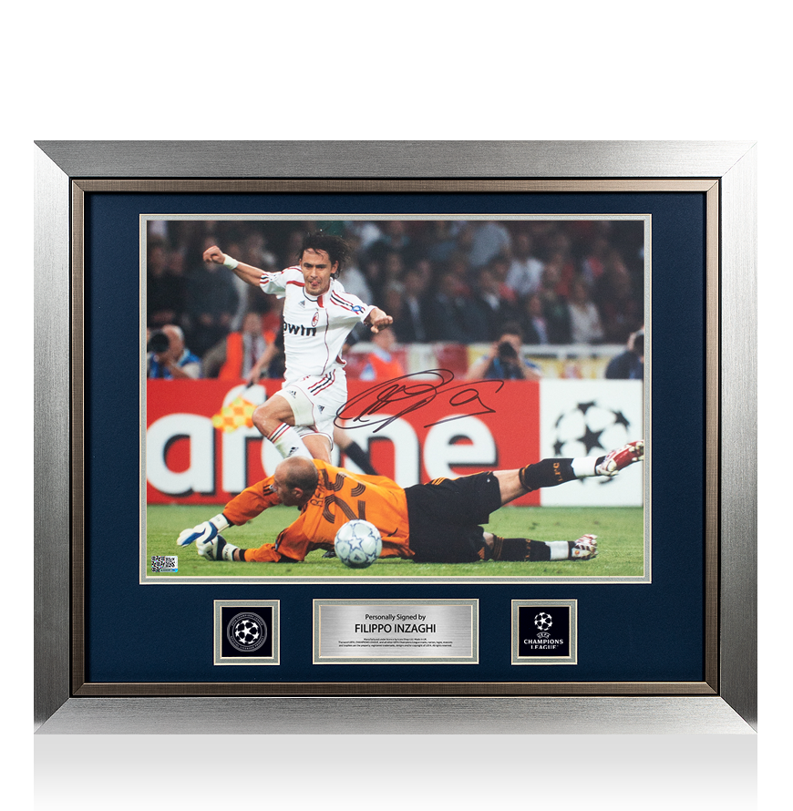 Filippo Inzaghi Official UEFA Champions League Signed and Framed AC Milan Photo: 2007 Final Goal UEFA Club Competitions Online Store