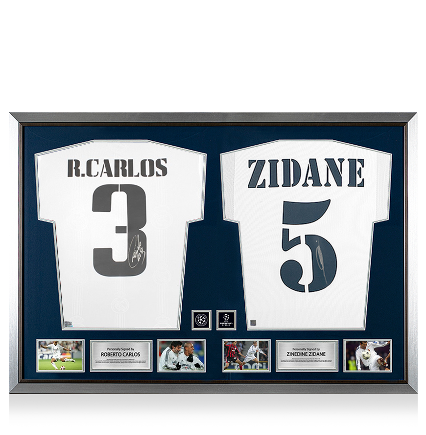 Roberto Carlos &amp; Zinedine Zidane Signed Real Madrid CF Shirts In Official UEFA Champions League Dual Frame UEFA Club Competitions Online Store