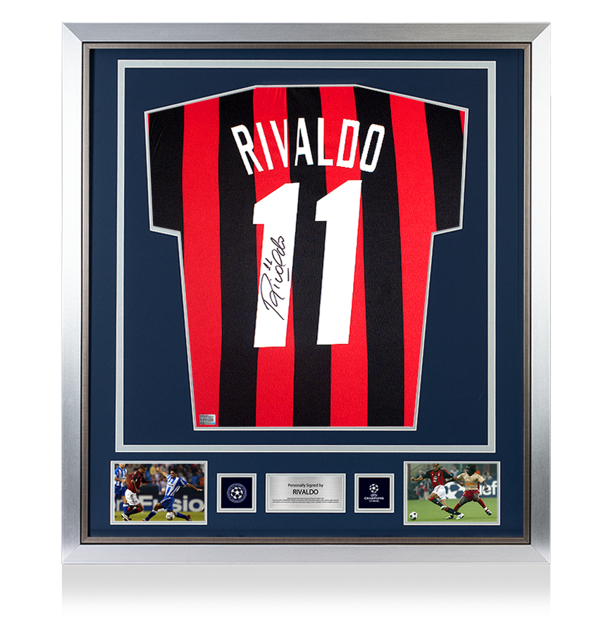 Rivaldo Official UEFA Champions League Back Signed and Framed Retro AC Milan Home Shirt UEFA Club Competitions Online Store