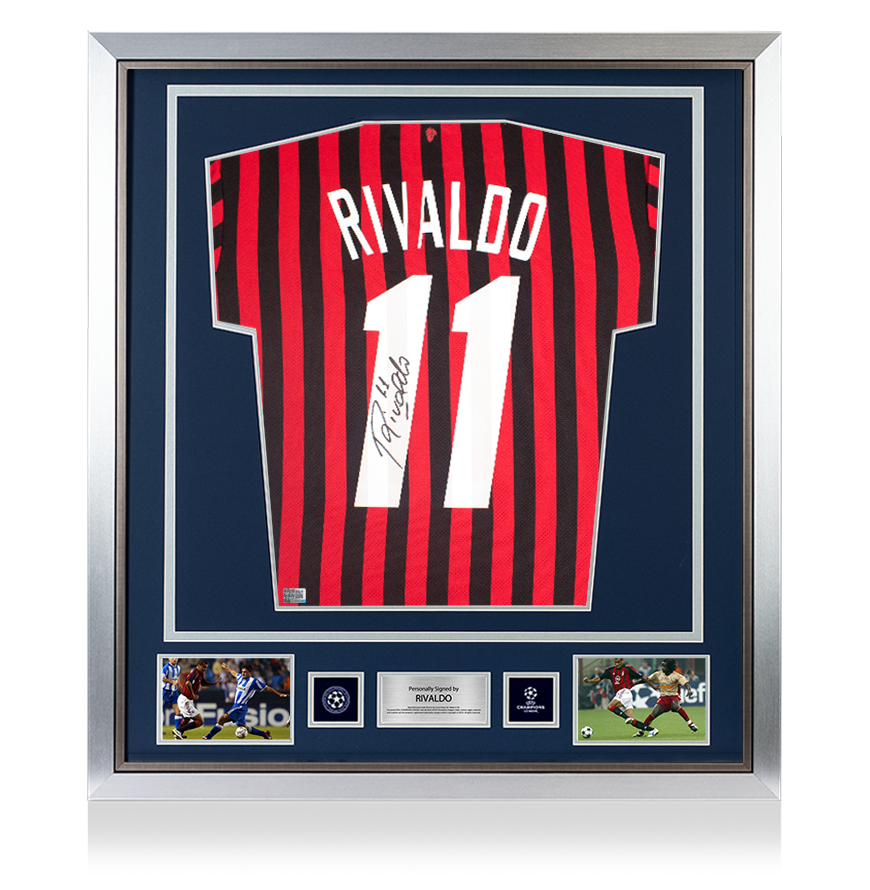 Rivaldo Official UEFA Champions League Back Signed and Framed Modern AC Milan Home Shirt UEFA Club Competitions Online Store