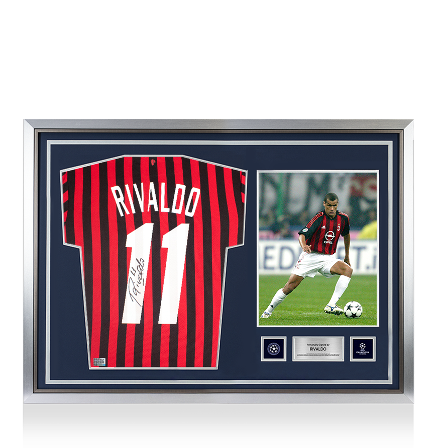 Rivaldo Official UEFA Champions League Back Signed and Hero Framed Modern AC Milan Home Shirt UEFA Club Competitions Online Store