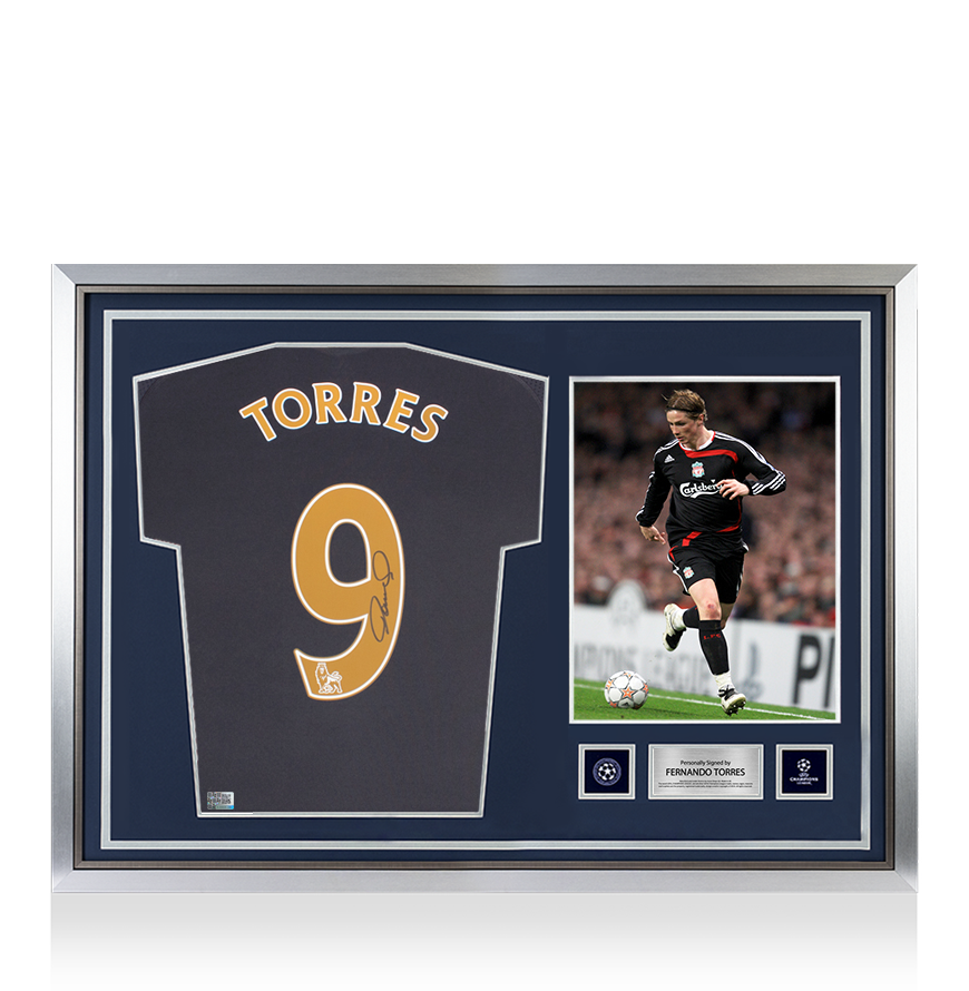 Fernando Torres Official UEFA Champions League Back Signed and Hero Framed Liverpool FC 2009-10 Away Shirt UEFA Club Competitions Online Store