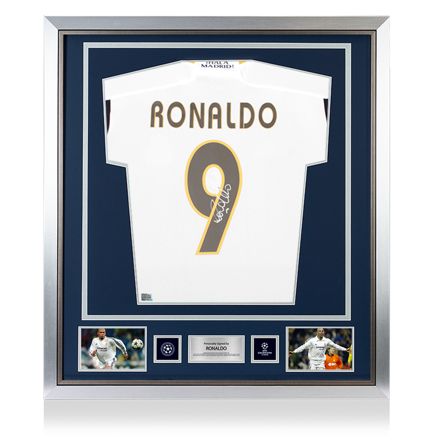 Ronaldo Official UEFA Champions League Back Signed and Framed Modern Real Madrid CF Home Shirt with Fan Style Numbers UEFA Club Competitions Online Store