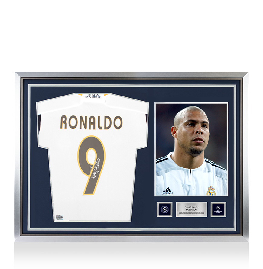 Ronaldo Official UEFA Champions League Back Signed and Hero Framed Modern Real Madrid CF Home Shirt with Fan Style Numbers UEFA Club Competitions Online Store