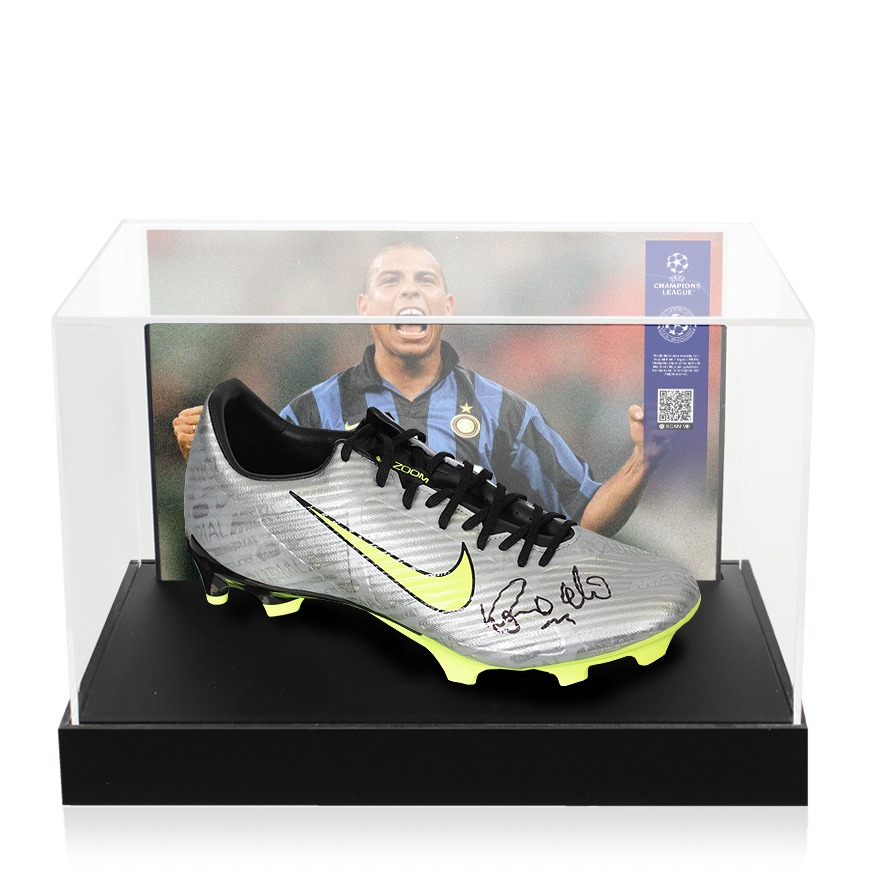 Ronaldo Official UEFA Champions League Signed Silver Nike Mercurial Boot In Photo Acrylic Case: Option 1 UEFA Club Competitions Online Store