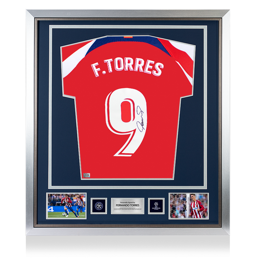 Fernando Torres Official UEFA Champions League Back Signed and Framed Modern Atletico Madrid Home Shirt UEFA Club Competitions Online Store