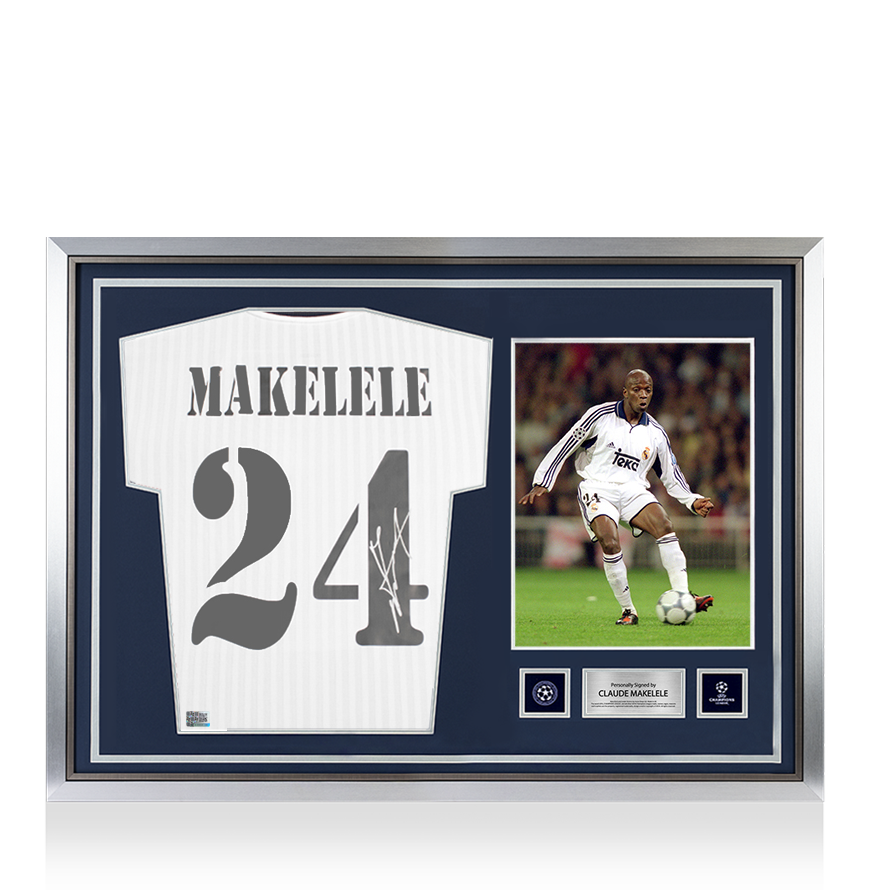 Claude Makelele Official UEFA Champions League Back Signed and Hero Framed Real Madrid CF Icon Shirt with Fan Style Numbers UEFA Club Competitions Online Store