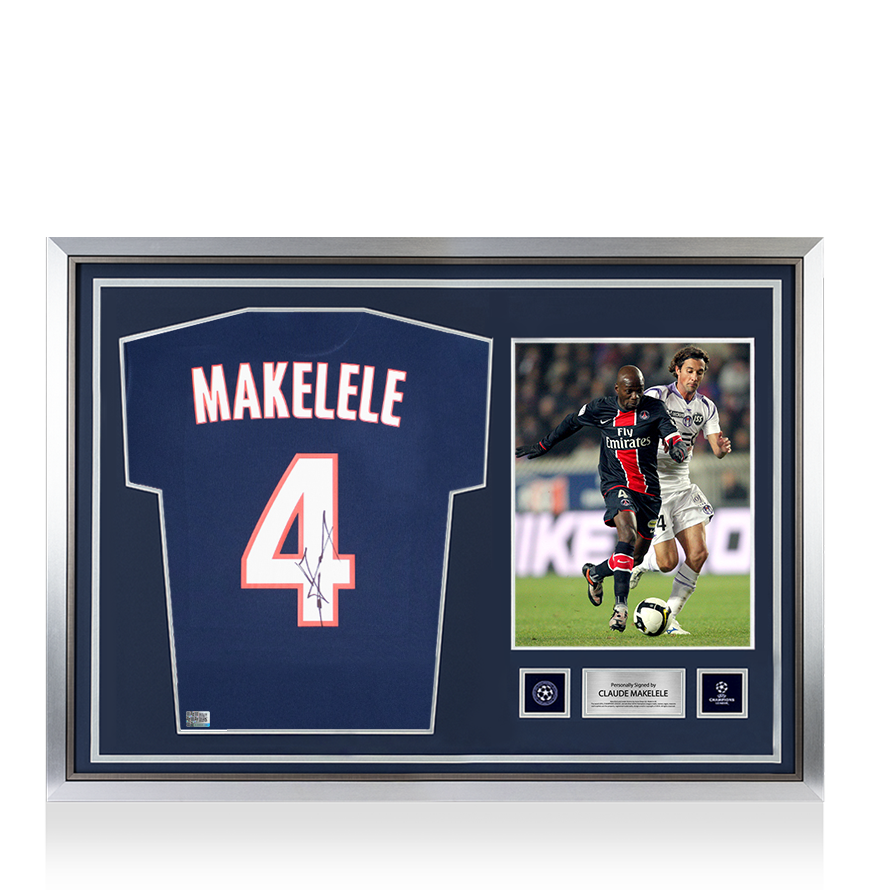 Claude Makelele Official UEFA Champions League Back Signed and Hero Framed Modern Paris Saint-Germain Home Shirt with Fan Style Numbers UEFA Club Competitions Online Store