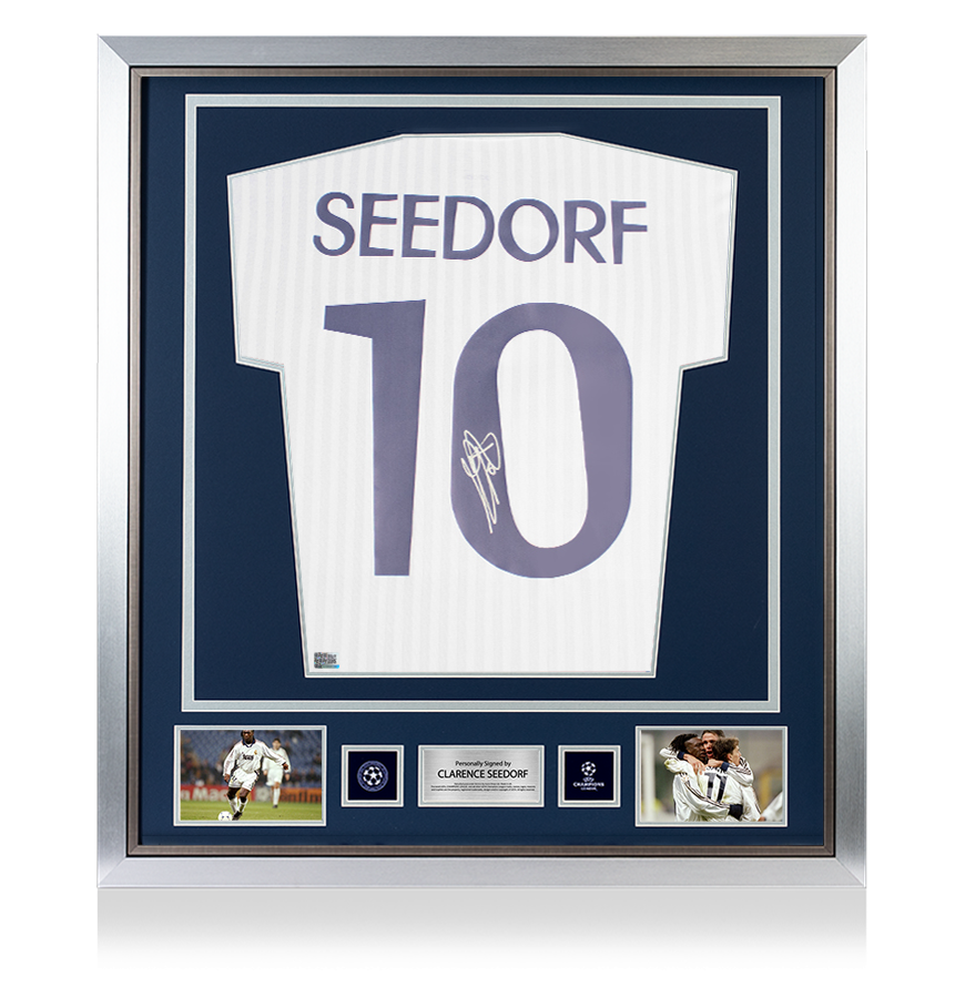 Clarence Seedorf Official UEFA Champions League Back Signed and Framed Real Madrid Icon Shirt with Fan Style Numbers UEFA Club Competitions Online Store