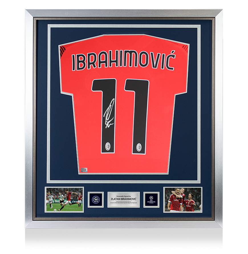 Zlatan Ibrahimovic Official UEFA Champions League Back Signed and Framed Modern AC Milan Home Shirt UEFA Club Competitions Online Store