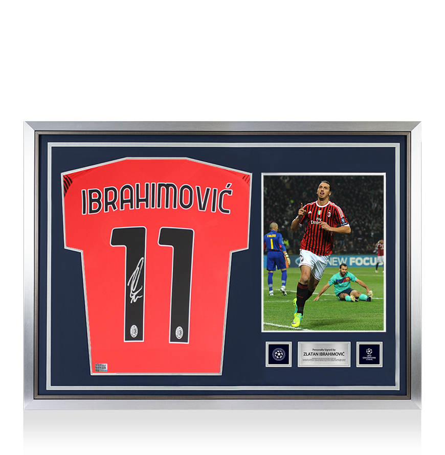 Zlatan Ibrahimovic Official UEFA Champions League Back Signed and Hero Framed Modern AC Milan Home Shirt UEFA Club Competitions Online Store