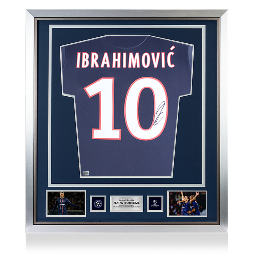 Zlatan Ibrahimovic Official UEFA Champions League Back Signed and Framed Paris Saint-Germain 2020-21 Home Shirt with Fan Style Numbers UEFA Club Competitions Online Store