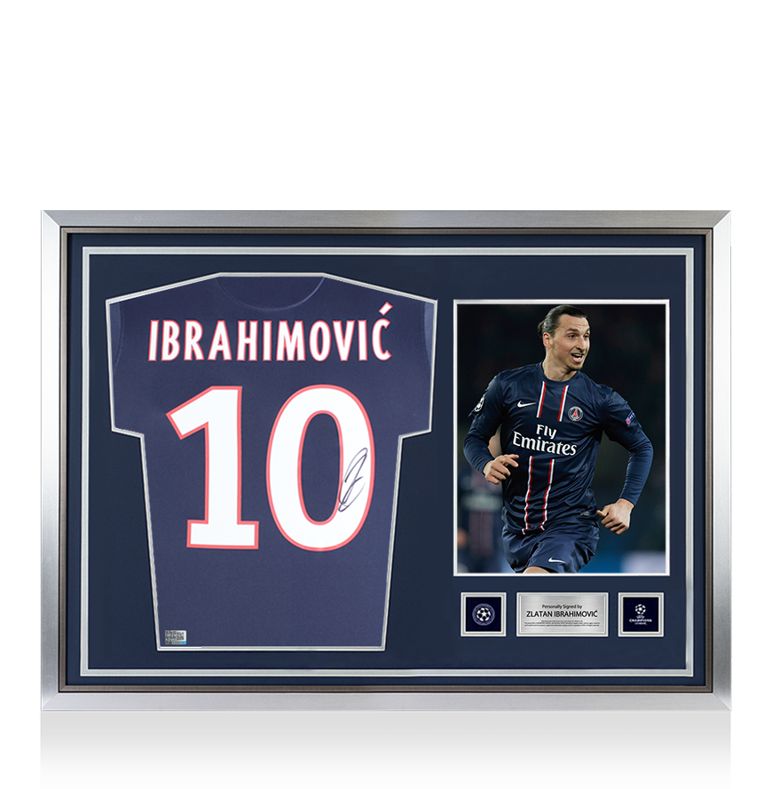 Zlatan Ibrahimovic Official UEFA Champions League Back Signed and Hero Framed Paris Saint-Germain 2020-21 Home Shirt with Fan Style Numbers UEFA Club Competitions Online Store