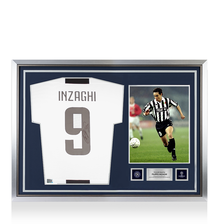 Filippo Inzaghi Official UEFA Champions League Back Signed and Hero Framed Juventus 2018-19 Home Shirt With Fan Style Numbers UEFA Club Competitions Online Store