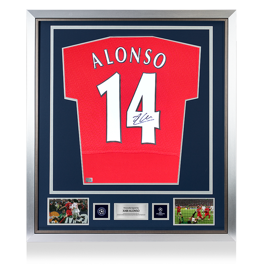 Xabi Alonso Official UEFA Champions League Back Signed and Framed Liverpool FC 2005 Home Shirt UEFA Club Competitions Online Store