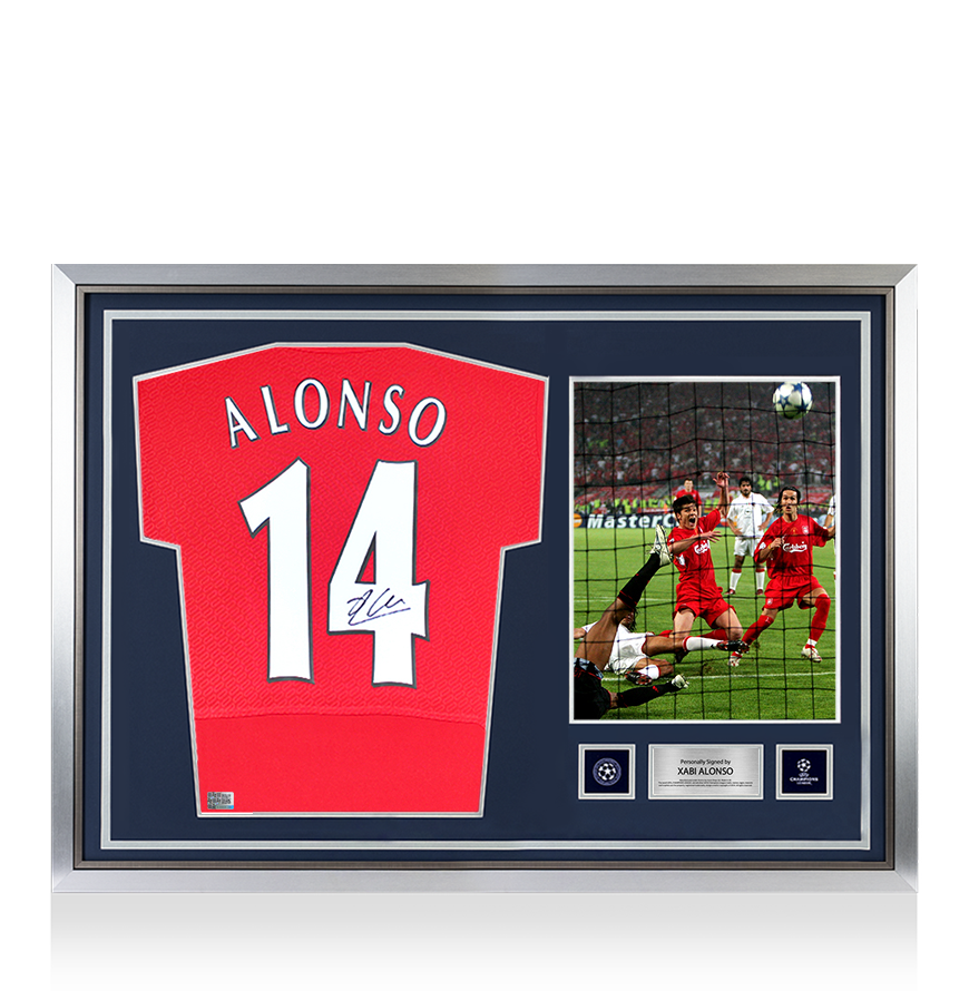 Xabi Alonso Official UEFA Champions League Back Signed and Hero Framed Liverpool FC 2005 Home Shirt UEFA Club Competitions Online Store