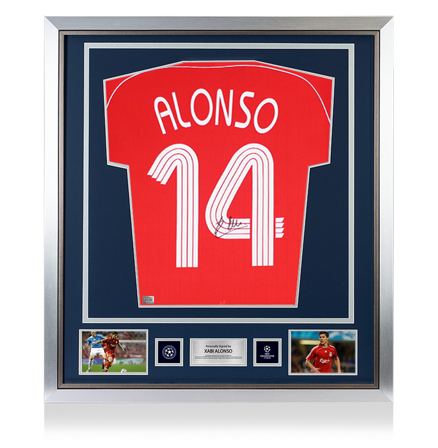 Xabi Alonso Official UEFA Champions League Back Signed and Framed Liverpool FC 2006-08 Home Shirt UEFA Club Competitions Online Store