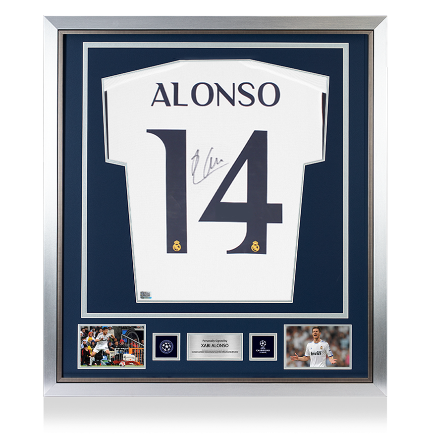 Xabi Alonso Official UEFA Champions League Back Signed and Framed Modern Real Madrid CF Home Shirt UEFA Club Competitions Online Store