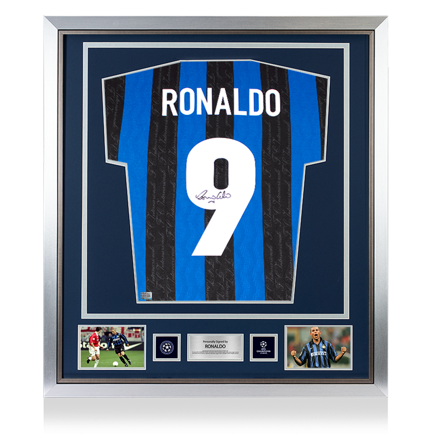 Ronaldo Official UEFA Champions League Back Signed and Framed Internazionale 1998 Home Shirt UEFA Club Competitions Online Store