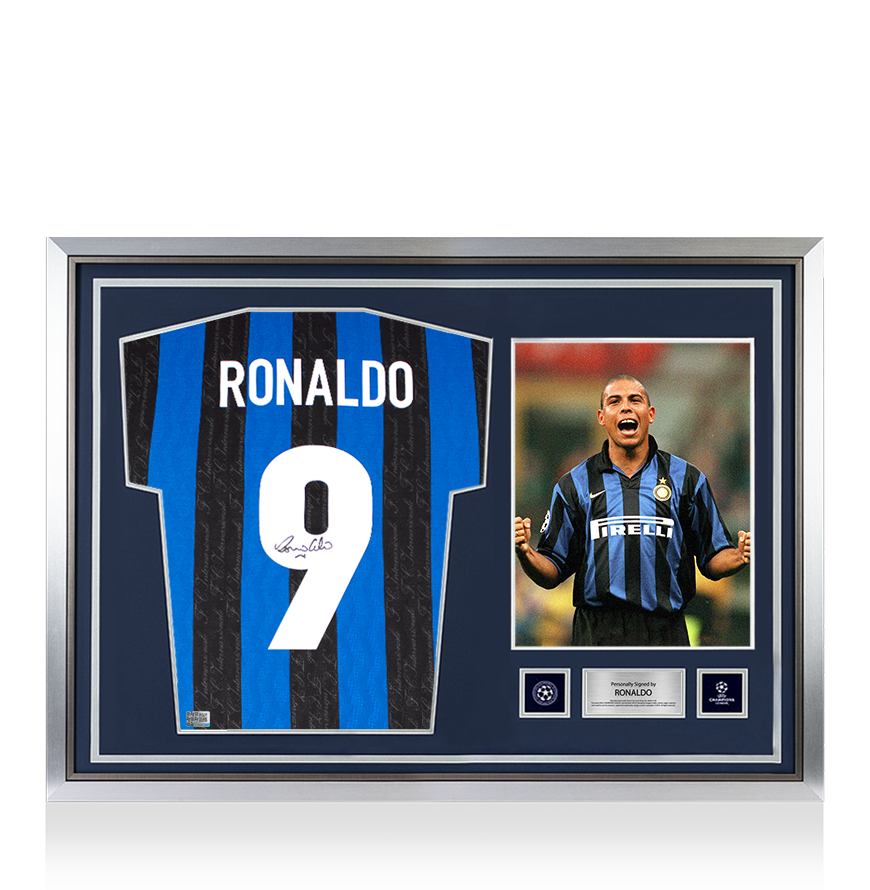 Ronaldo Official UEFA Champions League Back Signed and Hero Framed Internazionale 1998 Home Shirt UEFA Club Competitions Online Store