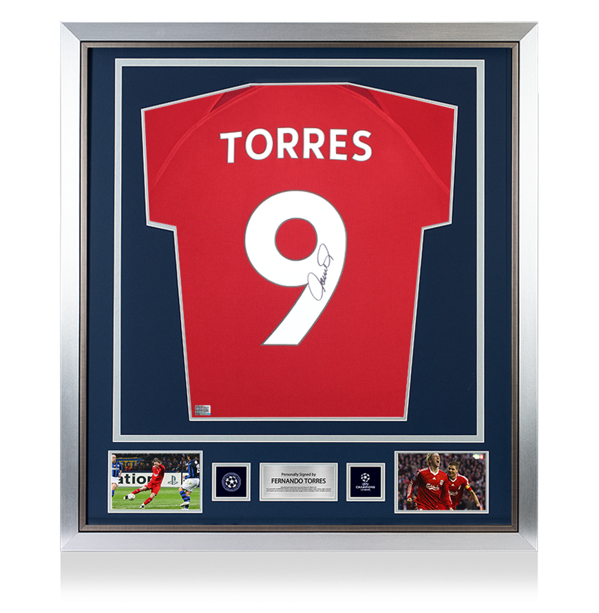 Fernando Torres Official UEFA Champions League Back Signed and Framed Modern Liverpool FC Home Shirt UEFA Club Competitions Online Store