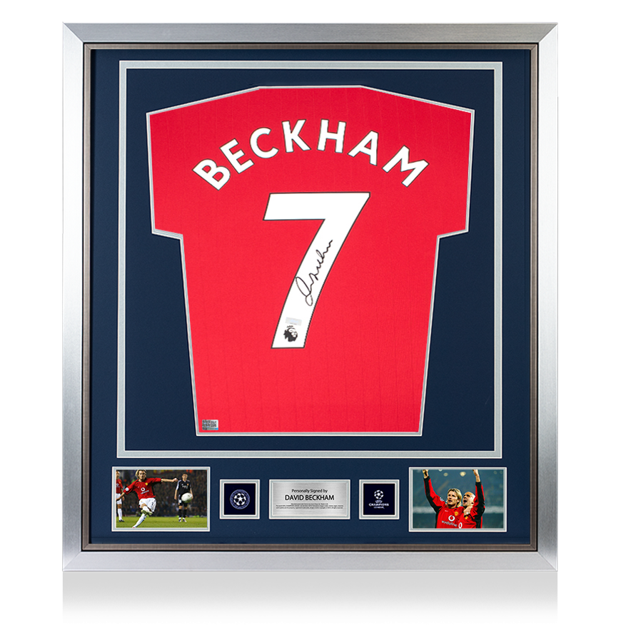 David Beckham Official UEFA Champions League Back Signed and Framed Manchester United 2022-23 Home Shirt UEFA Club Competitions Online Store