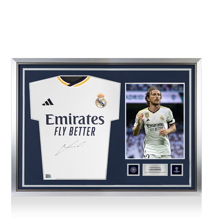 Luka Modric Official UEFA Champions League Front Signed and Hero Framed Real Madrid 2023-24 Home Shirt