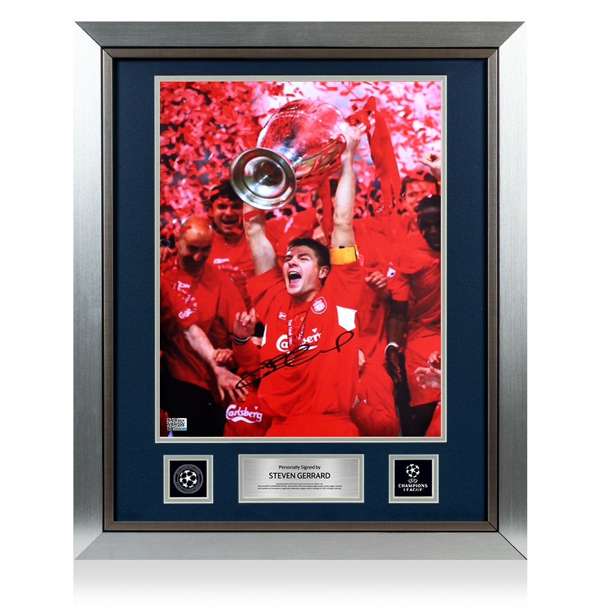 Steven Gerrard, offizielles Foto der UEFA Champions League, signiert und gerahmt, Liverpool FC: Gewinner 2005