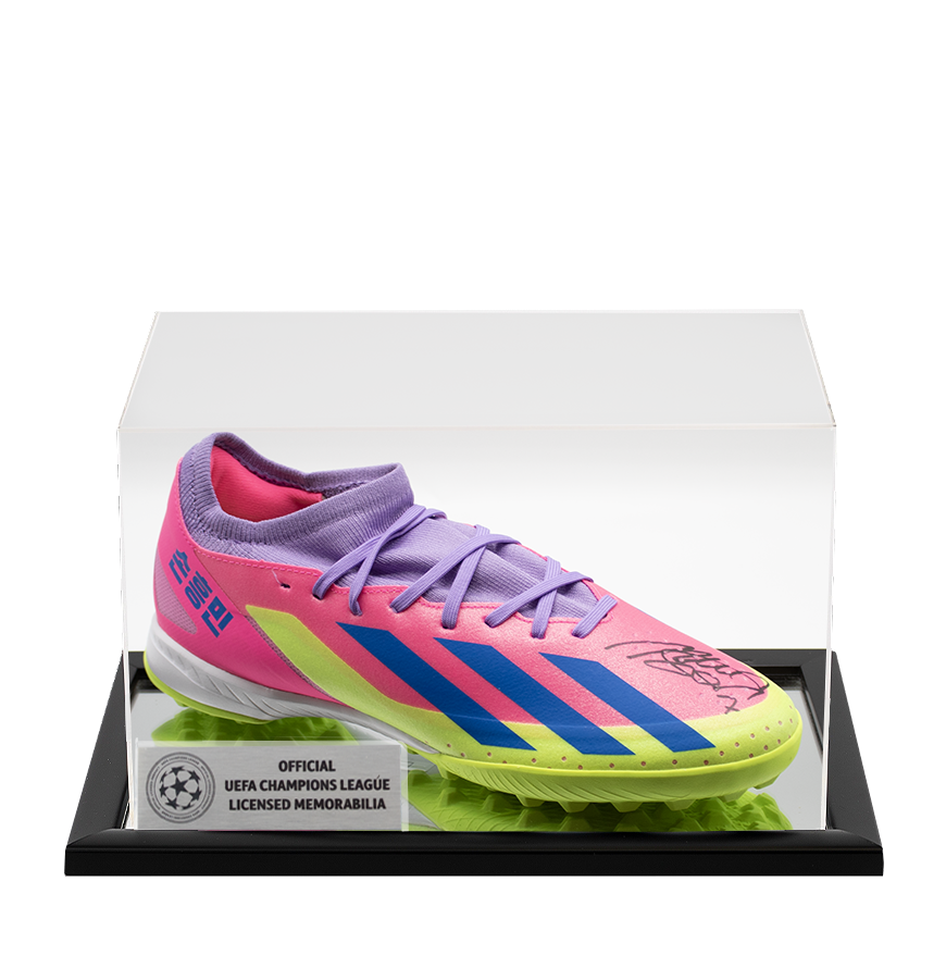Son Heung-min Official UEFA Champions League Signed Adidas Crazyfast HMS Astro Boot In Acrylic Case