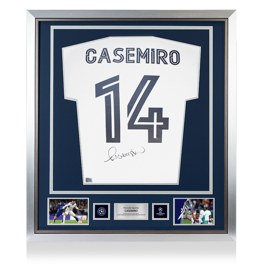 Casemiro Official UEFA Champions League Back Signed and Framed Real Madrid 2020-21 Home Shirt