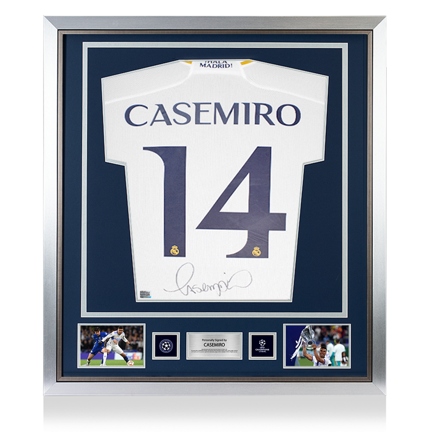 Casemiro Oficial de la UEFA Champions League firmó y enmarcó el Real Madrid 2023-24 Camisa en casa