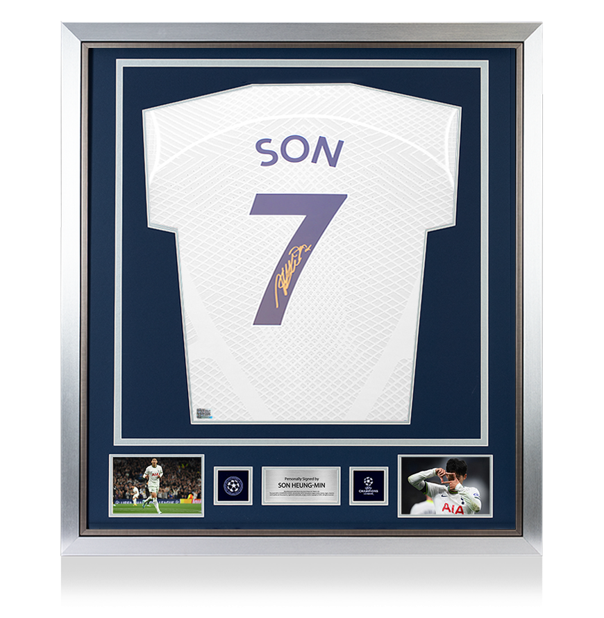 Son Heung-min, offizielles Heimtrikot der UEFA Champions League, signiert und gerahmt, Tottenham Hotspur 2022–23