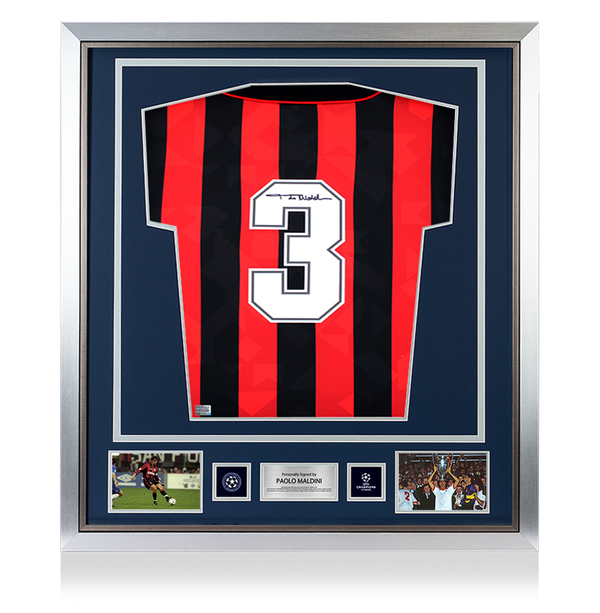 Paolo Maldini Official UEFA Champions League Back Signed and Framed AC Milan 1994 Home Shirt