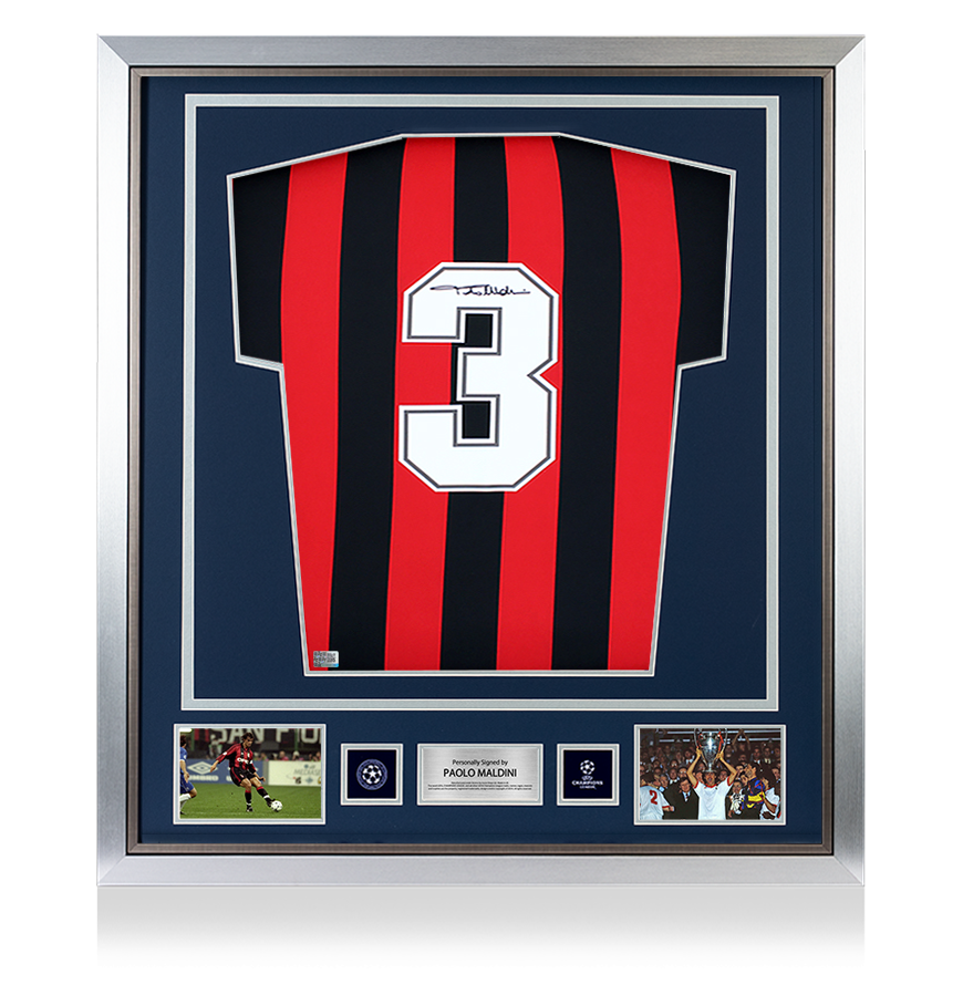 Paolo Maldini Official UEFA Champions League Back Signed and Framed AC Milan 1988 Home Shirt