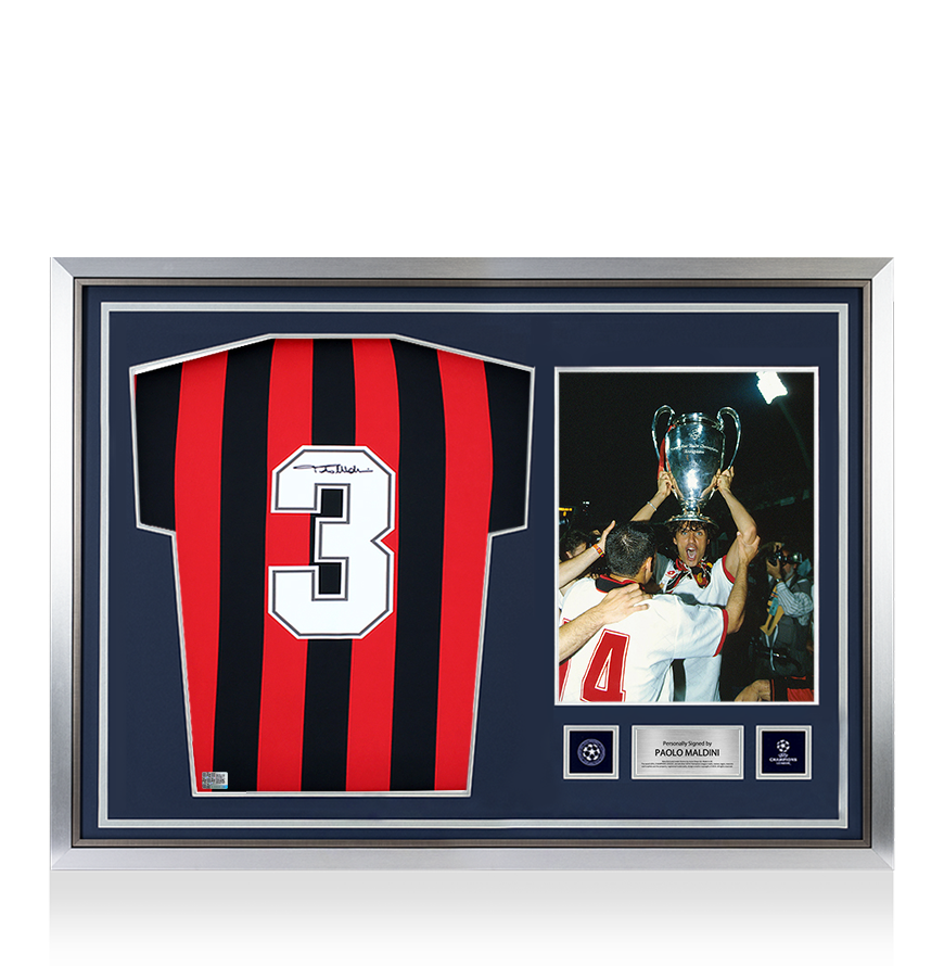 Paolo Maldini Official UEFA Champions League Back Signed and Hero Framed AC Milan 1988 Home Shirt