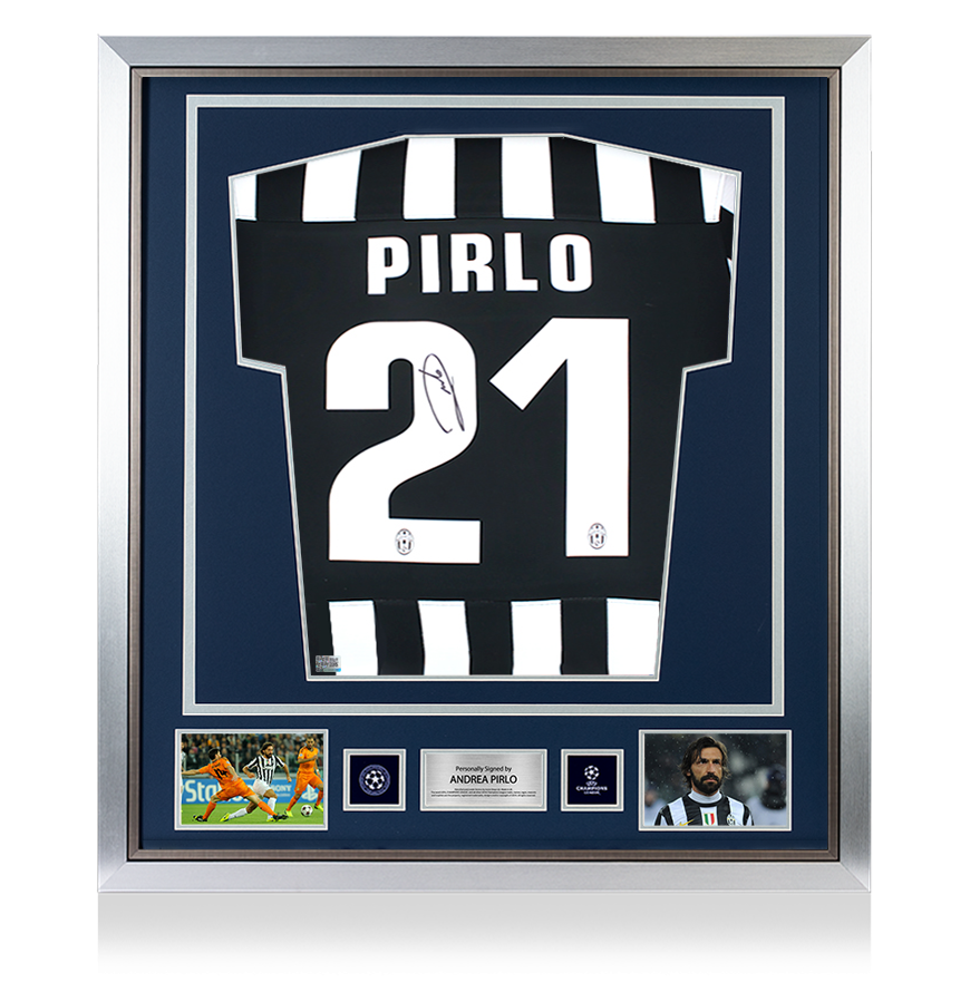 Andrea Pirlo Official UEFA Champions League Back Signed and Framed Juventus 2013-14 Home Shirt