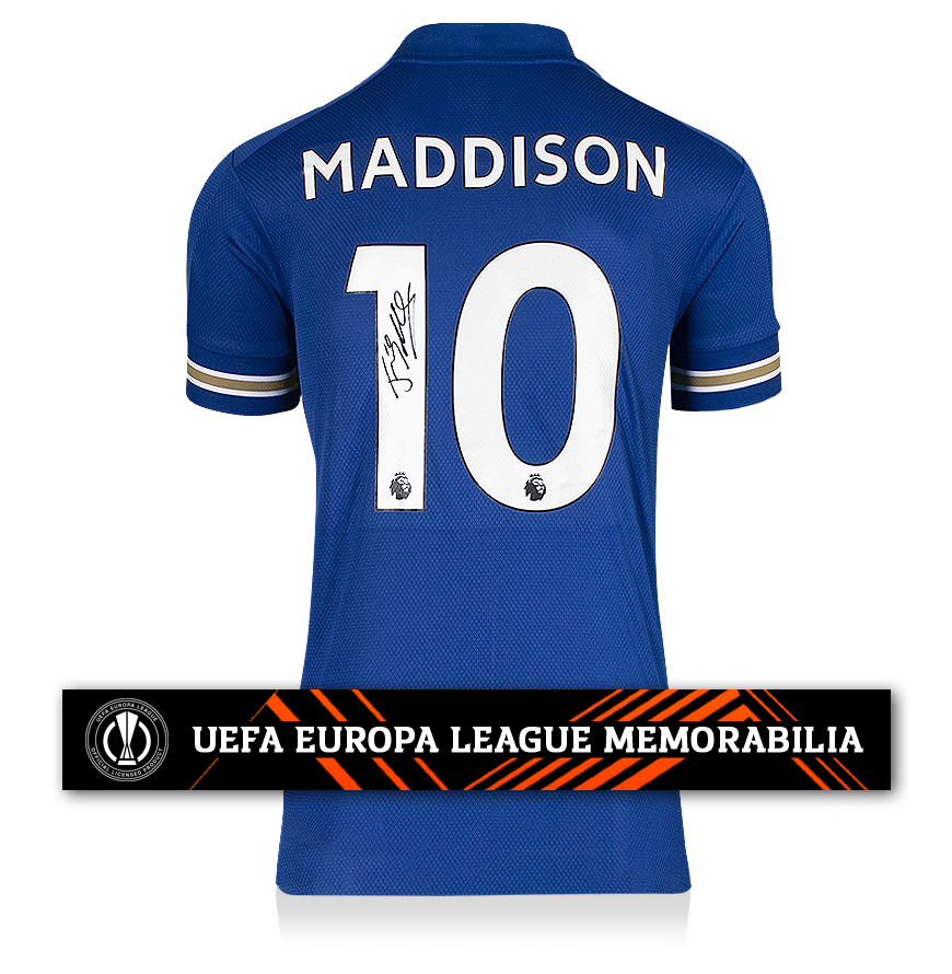 James Maddison Official UEFA Europa League Back Signed Leicester City 2020-21 Home Shirt