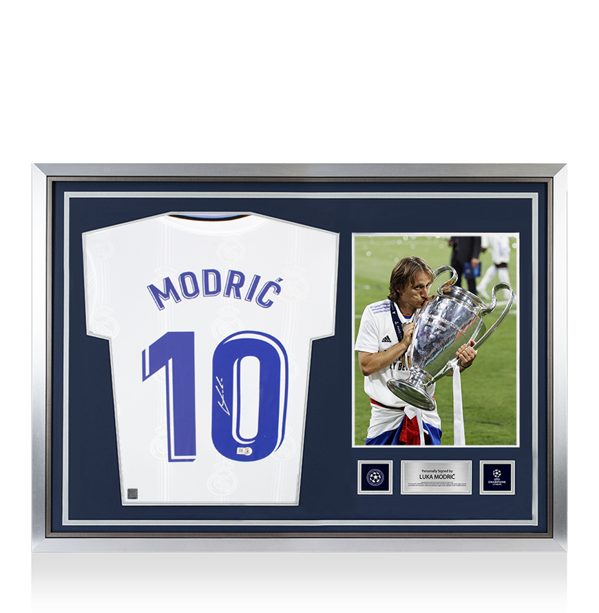 Luka Modric Official UEFA Champions League Signed and Hero Framed Real Madrid 2022-23 Home Shirt With Fan Style Numbers