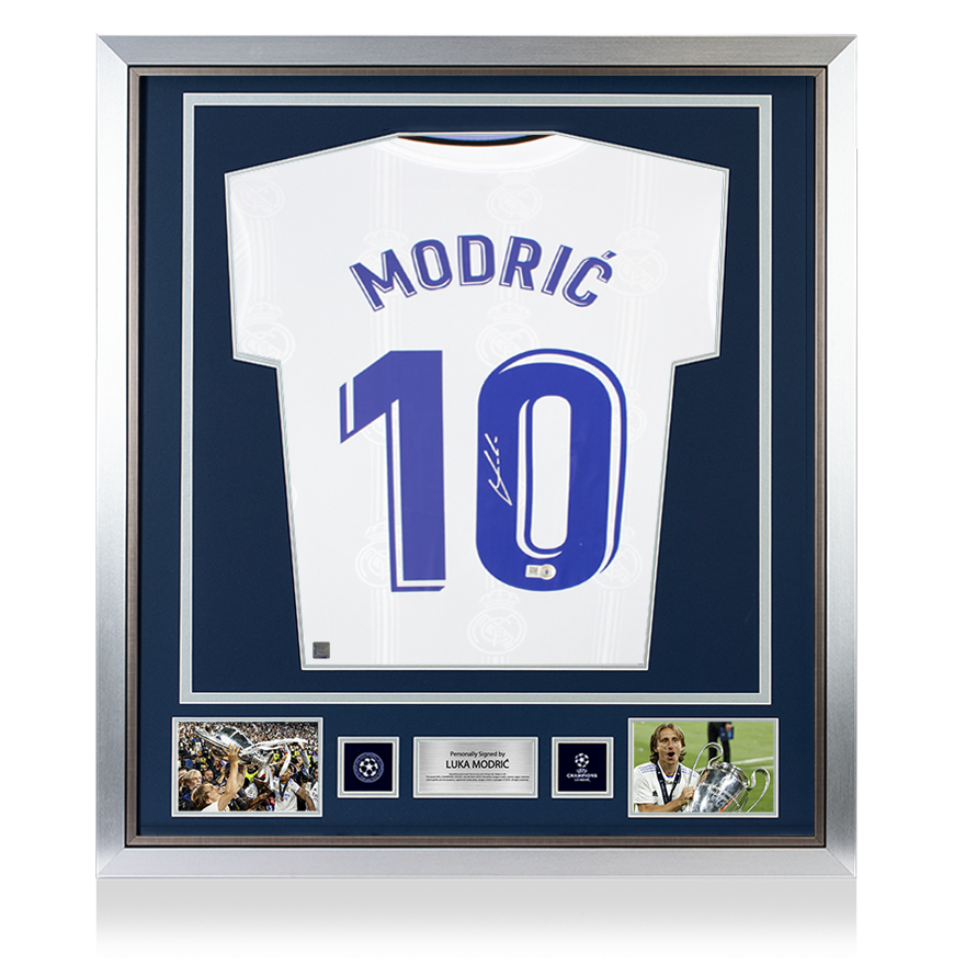 Luka Modric Official UEFA Champions League Signed and Framed Real Madrid 2022-23 Home Shirt With Fan Style Numbers