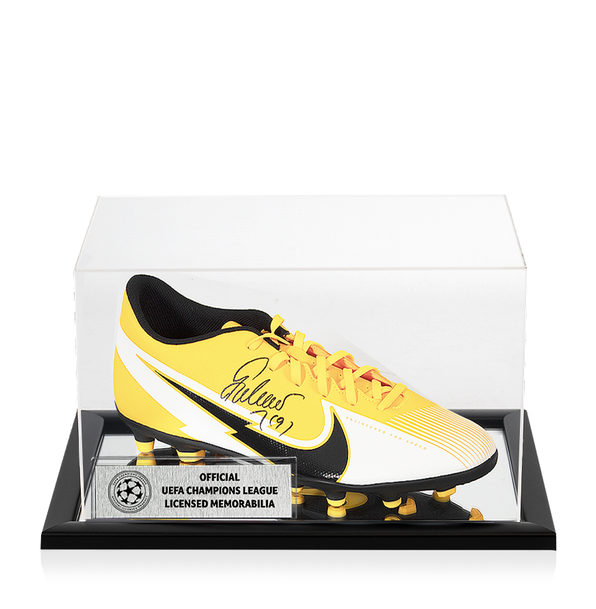 Radamel Falcao Official UEFA Champions League Signed Orange and White Nike Mercurial Vapor Boot In Acrylic Case UEFA Club Competitions Online Store