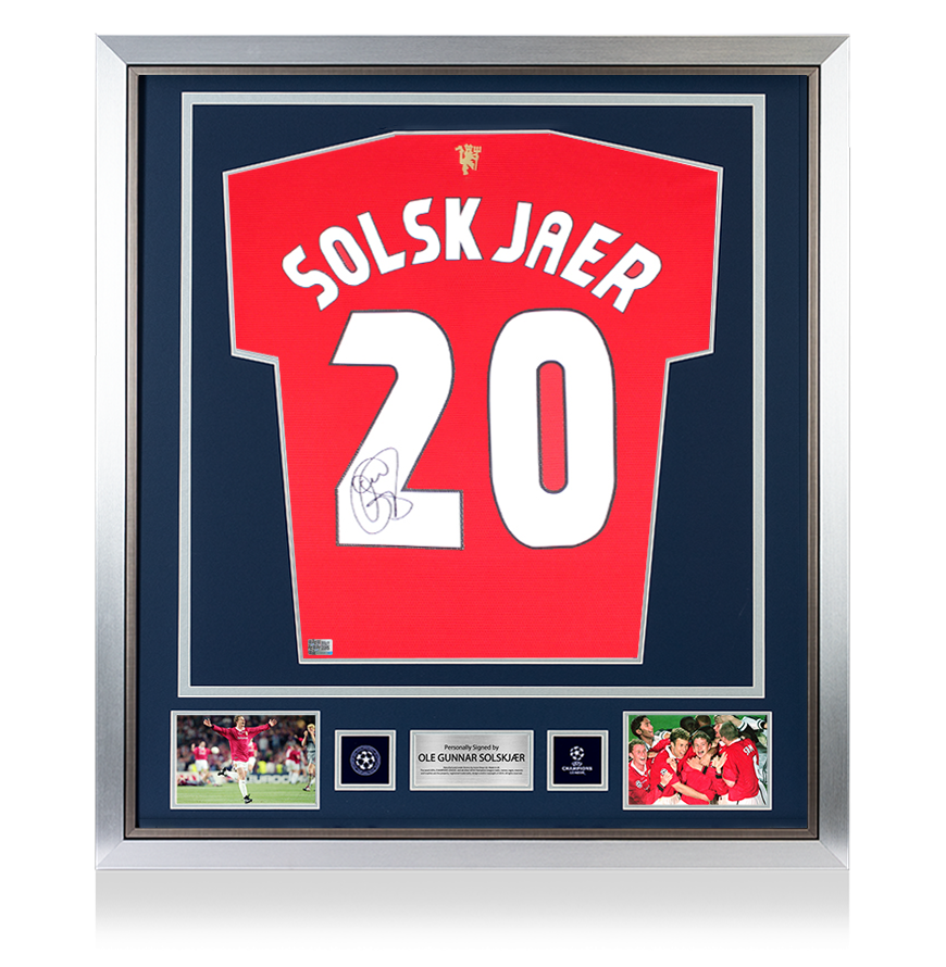 Ole Gunnar Solskjaer Official UEFA Champions League Back Signed and Framed Manchester United 2021-22 Home Shirt UEFA Club Competitions Online Store