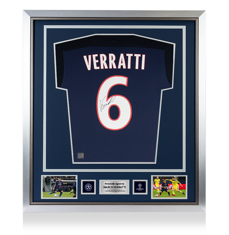 Marco Verratti Official UEFA Champions League Signed and Framed Paris Saint-Germain 2015-16 Home Shirt UEFA Club Competitions Online Store